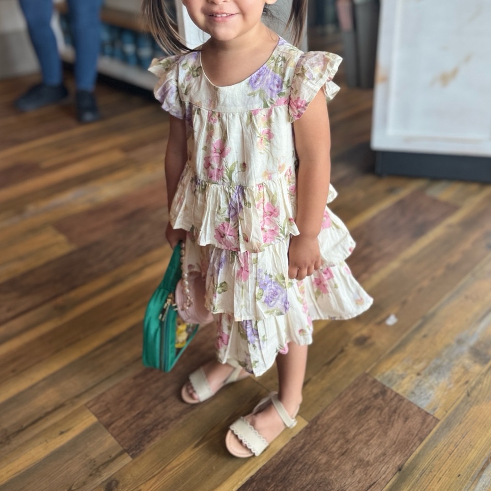 GAP x LoveShackFancy Toddler Tiered Floral Dress cream pink purple girl 3T